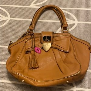 Large Brown Leather Betsy Johnson Bag w/ Bow
